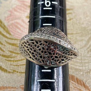 PJ filigreed and rhinestones sterling silver domed ring